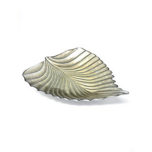 Platinum Gold Painted Glass Leaf Serving Dish Fall Decor Plate Table Centerpiece